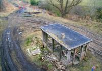 What has surely become the most photographed derelict platelayer's hut in Britain. Scene just south of Lady Victoria Colliery on 12 April 2013. View along the Waverley trackbed towards Gorebridge from the B704 road.<br><br>[John Furnevel 12/04/2013]
