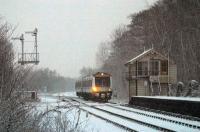 A bleak winter morning at Brundall, Norfolk, in 2003. A Norwich bound DMU arrives at the station.<br><br>[Ian Dinmore //2003]