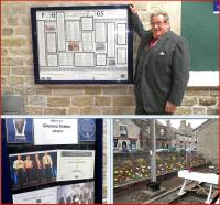 Sir William McAlpine at Glossop on 22 April to unveil a notice board  celebrating the many awards won by the Friends of Glossop Station.<br>
<br><br>[John Yellowlees 22/04/2013]