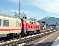 Having run round its train at Immenstadt, B-B diesel-hydraulic No. 218 413 is now ready to take IC2084, the 09.25 from Oberstdorf, forward to Augsburg Hbf where it will be combined with train IC2082, the 08.35 Berchtesgaden Hbf to Lneburg.<br><br>[Bill Jamieson 08/03/2013]