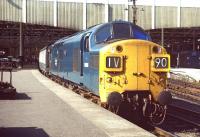 Immaculate EE Type 3 6806 is ready for departure from one of the east end bay platforms at Edinburgh Waverley on 12 September 1971. The train is ihe 11.15 Sunday service to Bristol Temple Meads.<br><br>[Bill Jamieson 12/09/1971]