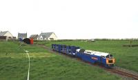 <I>Ayr Princess</I> and the entire coaching stock at Ballantrae on 5 May 2013 [see image 42972]. In the background is the storage shed accessed by the solitary set of points.<br><br>[Colin Miller 05/05/2013]