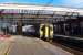 Platform view north at Ayr station on 28 February as the 11.35 to Kilmarnock [10.10 ex Stranraer] prepares to leave Platform 3. Platform 4 has recently been vacated by the 11.29 to Girvan which crossed this train on the short section of double track between Ayr and Dalrymple Junction [see image 42211]. <br><br>[Colin Miller 28/02/2013]