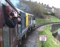 20031+20020 take a train away from Keighley on 28 April during the KWVR Diesel Gala.<br><br>[Colin Alexander 28/04/2013]