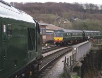 37075 waits at Keighley station on 28 April with DMU M51189 in the background.<br><br>[Colin Alexander 28/04/2013]