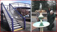 The Station and footbridge at Pitlochry have been repainted by ScotRail in advance of the 150th anniversary which will be celebrated on 9 September. Members of the Pitlochry Station Liaison Group were on hand on 14 May to see the arrival of the restored heron fountain. <br><br>[John Yellowlees 14/05/2013]