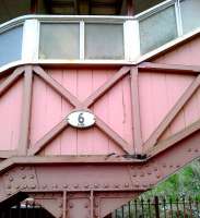 In the pink - a detail view of the footbridge at Hall Green [see image 42910]<br><br>[Ken Strachan 28/04/2013]