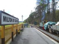 Platform scene at Milton of Crathes on 11 May 2013. Ex BR class 03 no D2094 stands in the siding on the right  <br><br>[Bruce McCartney 11/05/2013]