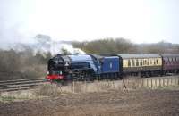 A1 Pacific no 60163 <I>Tornado</I> in the loop on the site of Challow Station on 21 March with the Peterborough - Bristol <I>Cathedrals Express</I>. The locomotive had made the stop to take on water from a nearby fire tender.<br><br>[Peter Todd 21/03/2013]