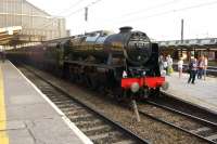 Having been to Carlisle via Settle with <I>The Fellsman</I> on 26 June 2013, 46115 <I>Scots Guardsman</I> waits to depart from Preston on the last leg to Lancaster.<br><br>[John McIntyre 26/06/2013]