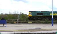 Freightliner 66540 <I>Ruby</I> passing one of her admirers on Didcot station in April 2013. <br><br>[Peter Todd 26/04/2013]