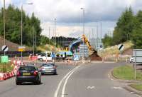 Approaching Hardengreen roundabout from the south on 30 July 2013 with work now underway on the roundabout itself [see image 42076].  <br><br>[John Furnevel 30/07/2013]