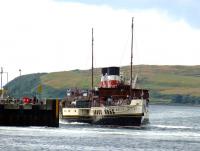 PS <I>Waverley</I>, engine astern, prepares to berth at Largs Pier on 31 July 2013.<br><br>[Colin Miller 31/07/2013]