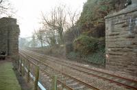 View west along the D&A towards Broughty Junction in 1996. The abutments supported the bridge that, until 1967, carried the Caledonian direct line to Forfar across the formation.<br><br>[Ewan Crawford //1996]