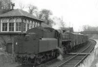 Standard mogul 77009 shunting the pick up goods at Clarkston in 1963.<br><br>[John Robin 18/04/1963]