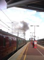 Looks like the Smoke Monster is ready for a nibble [see image 26281]. 44932 leaves Rugby platform 6 on 30 August, southbound for London.<br><br>[Ken Strachan 30/08/2013]