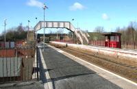 Platform view at Cleland, North Lanarkshire, looking west on a sunny March day in 2006. Cleland is served by trains on the Edinburgh - Glasgow Central via Shotts line.<br><br>[John Furnevel 20/03/2006]