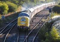 55022 <I>Royal Scots Grey</I> passes Inverkeithing East Junction with an SRPS excursion from Inverurie to Oban on 14 September. 37516 is on the rear of the train.<br><br>[Bill Roberton 14/09/2013]