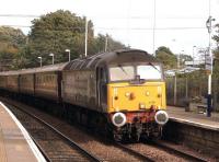 47501 heads the <I>Northern Belle</I> luxury train through Dalgety Bay  station, Fife, on 16 September. The train was returning to London after dropping passengers at Leuchars.<br><br>[Brian Forbes 16/09/2013]