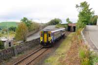 The 09.41 Girvan to Kilmarnock, photographed shortly after leaving Maybole Station on 23 September.<br><br>[Colin Miller 23/09/2013]