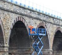 <I>'Thank goodness, that's one more nearly finished - how many arches to go?'</br><br>
'Errrr.. another twenty...'</I></br>  <br>
Working on Newbattle Viaduct, September 2013. [See image 5984] <br><br>[John Furnevel 27/09/2013]