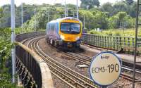 A Manchester Airport - Newcastle Central First TransPennine service crosses Durham viaduct on the approach to the station on 30 June 2012.<br><br>[Ian Dinmore 30/06/2012]