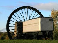 A winding wheel and hutch form a memorial to Bowhill Colliery, Cardenden, Fife.<br><br>[Bill Roberton 23/10/2013]