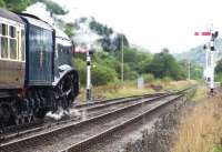 About to depart south from Levisham on 5 October 2013 is 60007 <I>Sir Nigel Gresley</I>, hauling a train of pullman stock.<br><br>[Colin Alexander 05/10/2013]