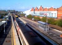 <h4><a href='/locations/L/Loughborough_Midland'>Loughborough Midland</a></h4><p><small><a href='/companies/M/Midland_Counties_Railway'>Midland Counties Railway</a></small></p><p>A class 222 heading North meets an HST heading South at Loughborough Midland on 25th October. Not much sign of the goods yard now see image <a href='/img/30/501/index.html'>30501</a>. 20/29</p><p>25/10/2013<br><small><a href='/contributors/Ken_Strachan'>Ken Strachan</a></small></p>