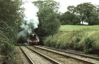 <I>Flying Scotsman</I> northbound near Rise Hill Tunnel on the Settle & Carlisle line on 30 September 1978 with <I>The Lord Bishop</I>. The special was bound for Appleby, where a memorial service was held for Bishop Eric Treacy.<br><br>[Ian Dinmore 30/09/1978]