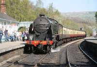 NYMR S15 4-6-0 no 825 at Grosmont in April 2009 with a train for Pickering.<br><br>[John Furnevel 20/04/2009]