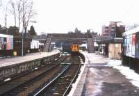 DEMU arriving at East Grinstead on a snowy 29th December 1987.<br><br>[Ian Dinmore 29/12/1987]
