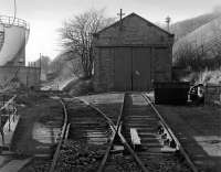 The engine shed at British Aluminium Company, Burntisland in 1984, by which time rail traffic had ceased. The whole site is now covered by housing.<br><br>[Bill Roberton //1984]