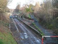 All appears fairly quiet in this view north over the old Eskbank station on 15 December 2013, with works activity starting to wind down for the Christmas holiday break. <br><br>[John Furnevel 15/12/2013]