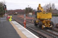 Looking north at Ladybank Station during track renewal on 5 January 2014. DBS 66107 stands in the backround. <br><br>[Bill Roberton 05/01/2014]