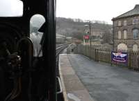 <I>Waiting for the off</I>. Driver's view from the cab of Midland 4F 0-6-0 43924 as it waits to depart from Keighley for Oxenhope in January 2012. This ex-Barry loco has now been on the Worth Valley for over 40 years.<br><br>[Mark Bartlett 07/01/2012]