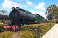 Scene at East Perth Terminus on 20 September 2008. The plinthed steam locomotive is 3ft 6in gauge S Class 4-8-2 no S542 <i>Bakewell</i>. Unfortunately someone thought it was a good idea to obscure the wheels with a  hedge.<br><br>[Colin Miller 20/09/2008]