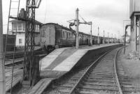 Looking across the south end bay at Girvan in September 1961 as a Swindon DMU calls with the 12.30pm St Enoch - Stranraer service.  <br><br>[David Stewart 05/09/1961]