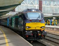 New DRS Class 68 locomotive 68002 prior to departure from Carlisle on 5 February with a test run to Crewe. <br><br>[Ken Browne 05/02/2014]