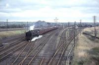 72005 <I>Clan MacGregor</I> approaching Law Junction from the south on 28 September 1964 with a Crewe - Perth train.<br><br>[John Robin 28/09/1964]