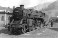 Standard class 5 4-6-0 no 73077 shortly after arrival on Fort William shed in September 1961. The Eastfield locomotive had hauled the 10.5am train from Glasgow Queen Street. <br><br>[David Stewart 06/09/1961]