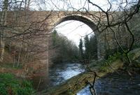 The Edinburgh and Dalkeith Railway's 1830 Glenesk Viaduct looking east towards Dalkeith from the banks of the North Esk on 22 February 2014. Sheriffhall is off to the left and Glenesk Junction to the right. <br><br>[John Furnevel 22/02/2014]