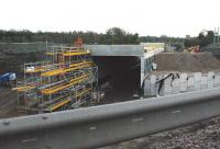 View south from the temporarily diverted Edinburgh City Bypass approaching Sheriffhall roundabout on 22 February, showing the concrete box through which the Borders Railway will pass located in the breached section of the original road.<br><br>[Ewan Crawford 22/02/2014]