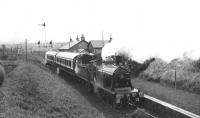 Preserved Caledonian Railway locomotive 123 with the BLS/SLS <I>Scottish Rambler</I> railtour, photographed during a stop at Drongan, Ayrshire, on 20 April 1962 on the leg of the journey from Muirkirk to Ayr.<br><br>[David Stewart 20/04/1962]