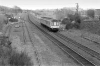 107045 passing Townhill loops with an Edinburgh-bound train on 14 April 1992.  Townhill Wagon Shops and depot were behind the train.<br><br>[Bill Roberton 15/04/1992]