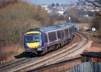 170419 takes the Stirling line at Carmuirs West Junction on 11 March 2014 with the Falkirk Grahamston route in the foreground in a view only possible after demolition of the signalbox. [See image 15131]<br><br>[Bill Roberton 11/03/2014]