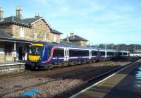 ScotRail 170408 prepares to leave Cupar as the 09.55 to Dundee on 10 March 2014.<br><br>[Andrew Wilson 10/03/2014]