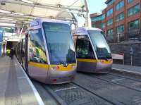 Red Line trams at Dublin Connolly Station on 21 March.<br><br>[Bill Roberton 21/03/2014]