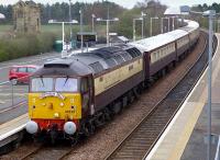 47832 passes the little-used platform 2 at Glenrothes with Thornton on 6 April with the <I>Northern Belle</I> returning from Dundee to Edinburgh. 47790 is on the rear of the train.<br><br>[Bill Roberton 06/04/2014]