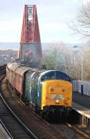 Deltic 55002 <I>The King's Own Yorkshire Light Infantry</I> enters Dalmeny with <I>The Deltic Aberdonian</I> on its return to York on 12 April.<br><br>[Bill Roberton 12/04/2014]